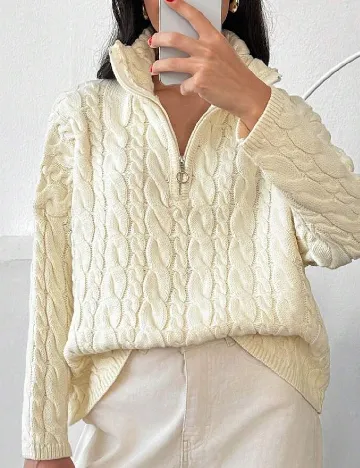 Pulover Oversize SHEIN, ecru Alb