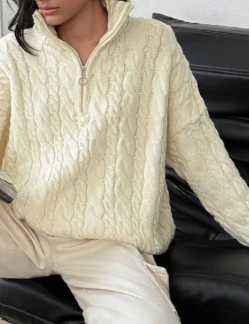 Pulover Oversize SHEIN, ecru Alb