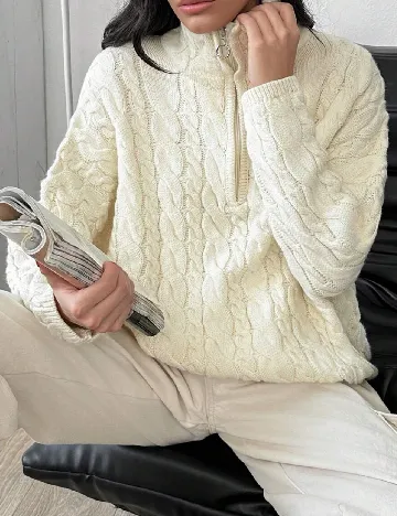 Pulover Oversize SHEIN, ecru Alb