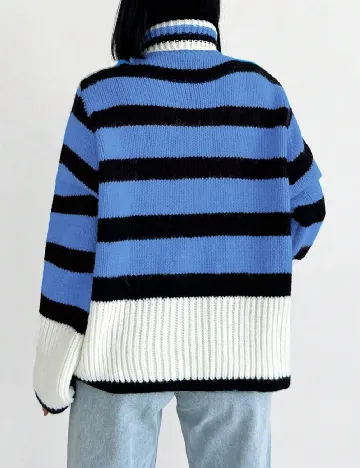 Pulover Oversize SHEIN, albastru Alb