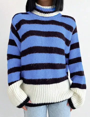 Pulover Oversize SHEIN, albastru Alb