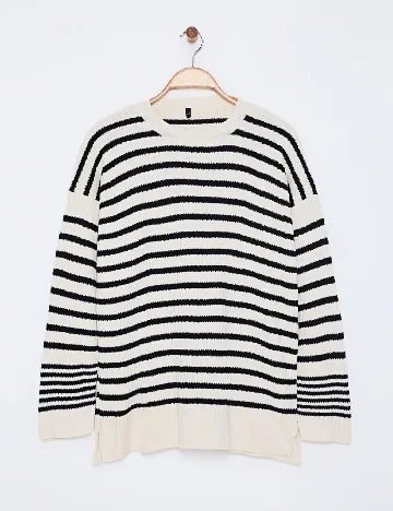 Pulover SHEIN, ecru/negru Alb