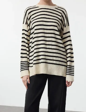 Pulover SHEIN, ecru/negru Alb