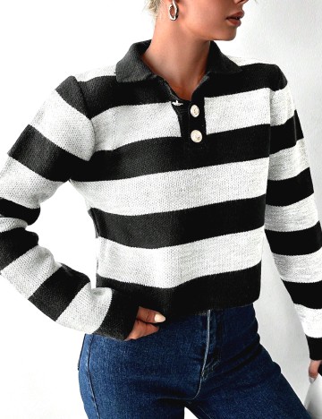 Pulover SHEIN, alb/negru