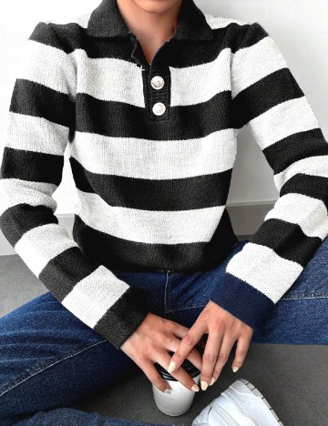 Pulover SHEIN, alb/negru