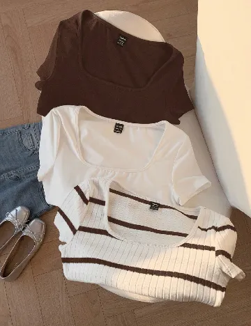 Set Tricouri 3 bucati SHEIN, alb/maro Alb