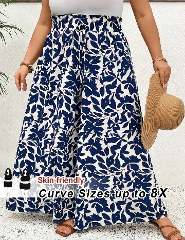 Pantaloni SHEIN CURVE, alb/albastru Albastru