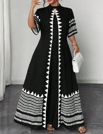 Rochie lunga SHEIN CURVE, negru/alb Negru