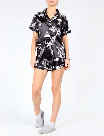 Pijama SHEIN, negru/alb Negru