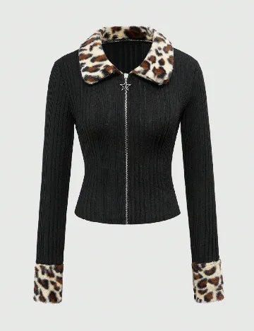 Bluza Romwe, animal print/negru Negru