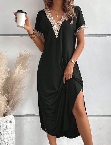 Rochie medie SHEIN, negru/crem