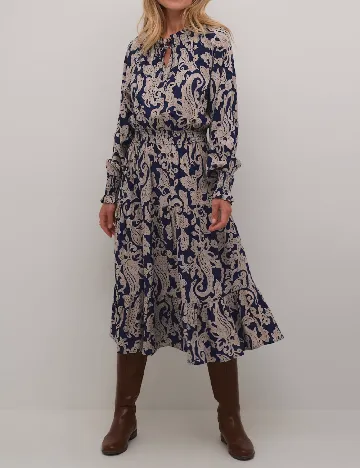 Rochie medie Cream, bej/bleumarin Crem
