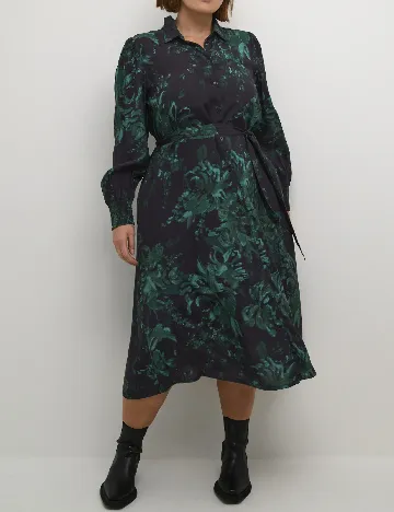 Rochie medie Kaffe Curve, negru/verde Verde