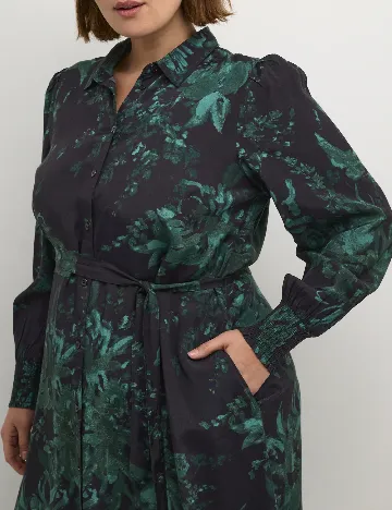 Rochie medie Kaffe Curve, negru/verde Verde