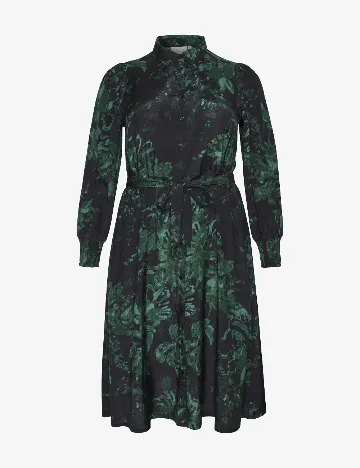 Rochie medie Kaffe Curve, negru/verde Verde