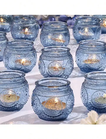 Set suporturi lumanari 6 bucati SHEIN, albastru Albastru