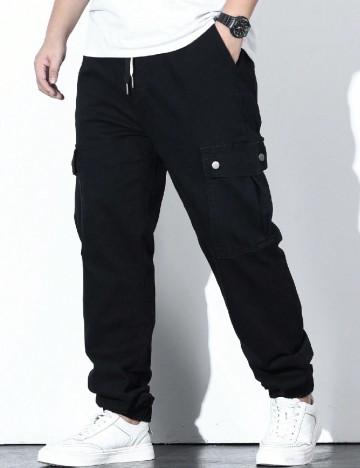 Pantaloni SHEIN Plus Size Men, negru