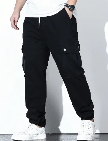 Pantaloni SHEIN Plus Size Men, negru Negru