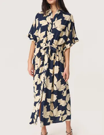 Rochie lunga Soaked In Luxury, bleumarin/crem Albastru