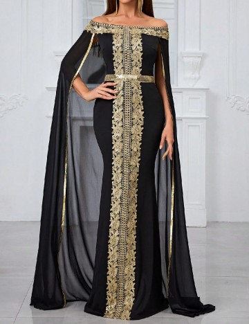 Rochie lunga Giffniseti, negru/auriu