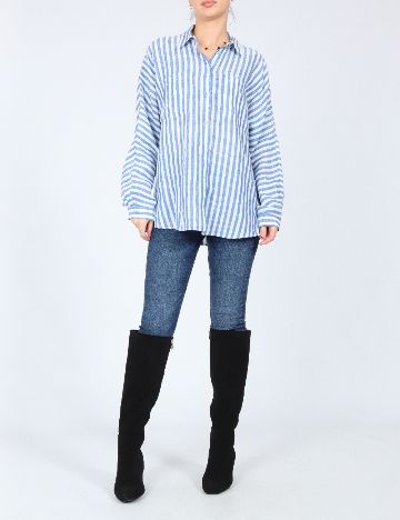 Camasa Oversize Massimo Dutti, alb/albastru