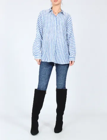 Camasa Oversize Massimo Dutti, alb/albastru Albastru