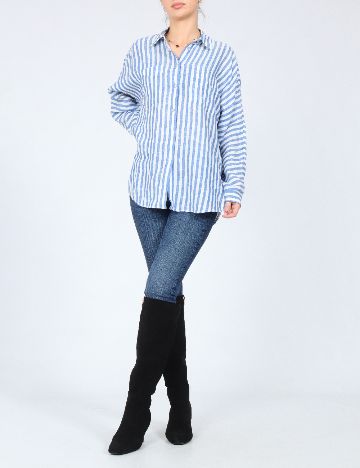 Camasa Oversize Massimo Dutti, alb/albastru