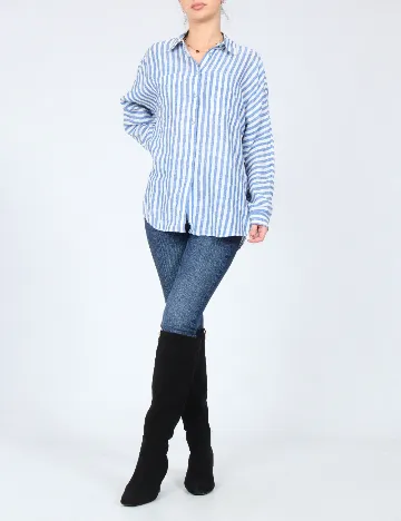 Camasa Oversize Massimo Dutti, alb/albastru Albastru