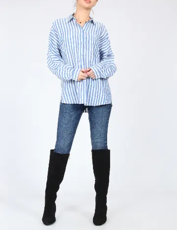 Camasa Oversize Massimo Dutti, alb/albastru Albastru