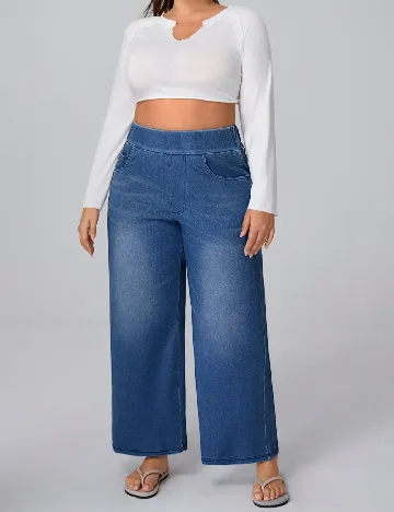 Pantaloni SHEIN CURVE, albastru Albastru