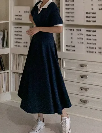 Rochie medie Dazy, bleumarin Albastru