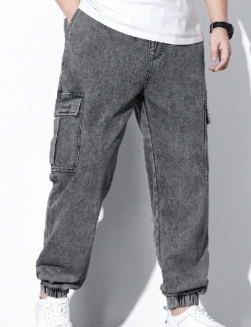 Pantaloni SHEIN Plus Size Men, gri inchis