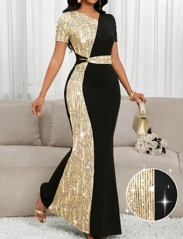 Rochie lunga SHEIN, negru/auriu Negru