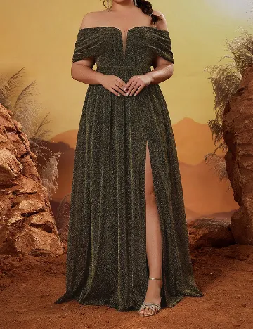 Rochie lunga Mgiacy Plus Size, negru/auriu Negru