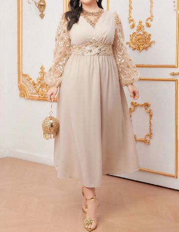 Rochie lunga SHEIN CURVE, crem/auriu