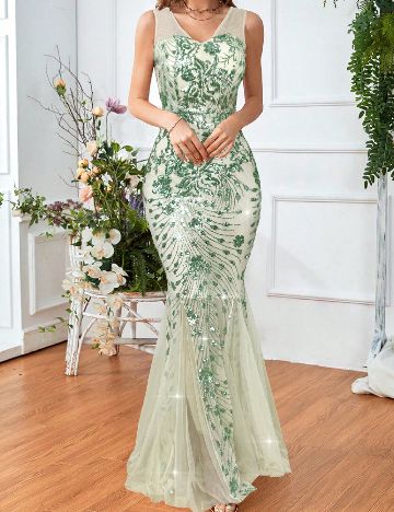 Rochie lunga SHEIN, crem/verde