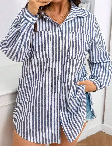 Camasa SHEIN CURVE, alb/albastru Albastru