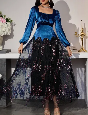 Rochie lunga SHEIN, albastru/negru Albastru