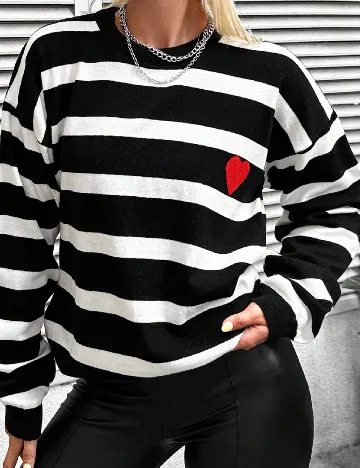 Bluza Oversize SHEIN, alb/negru Negru