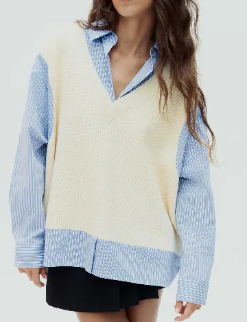 Bluza Oversize Zara, crem/albastru Alb