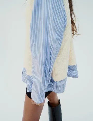 Bluza Oversize Zara, crem/albastru Alb