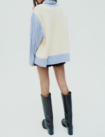 Bluza Oversize Zara, crem/albastru