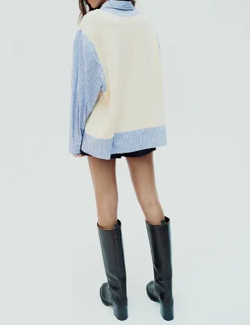 Bluza Oversize Zara, crem/albastru Alb