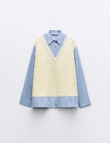 Bluza Oversize Zara, crem/albastru