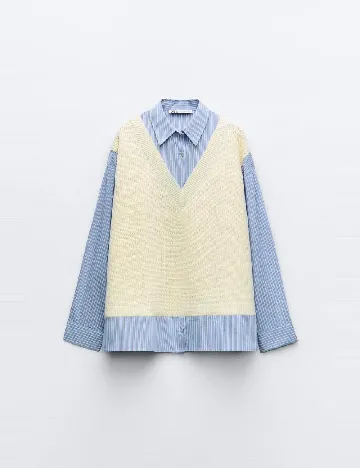 Bluza Oversize Zara, crem/albastru Alb