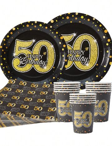 Set de servire de unica folosinta SHEIN, negru/auriu