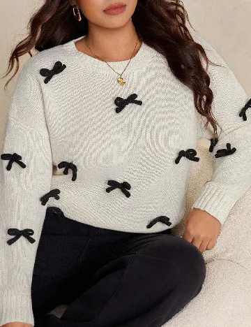 Pulover SHEIN CURVE, ecru/negru Alb