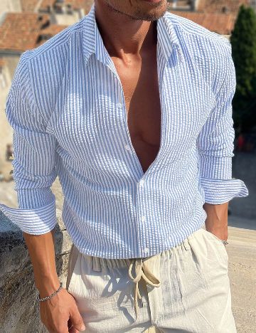 Camasa SHEIN, albastru/alb