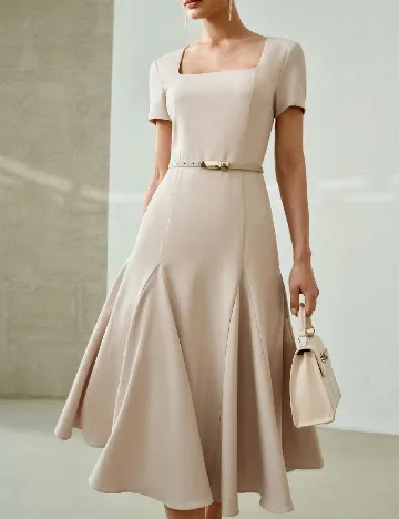 Rochie medie MOTF, crem Crem