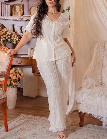 Pijama SHEIN CURVE, ecru